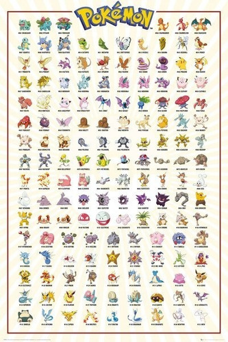 Poster Quadro Kanto 151 Pokemon Original S/ Moldura 91x61cm